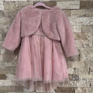 Elegant Pink Formal Kids Dress with Faux Fur Bolero